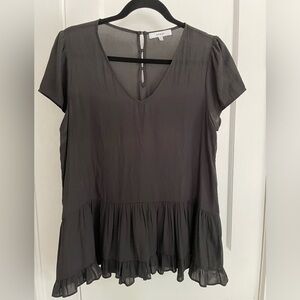 Ro+De Dark Gray V-Neck Ruffle Hem Short Sleeve Blouse